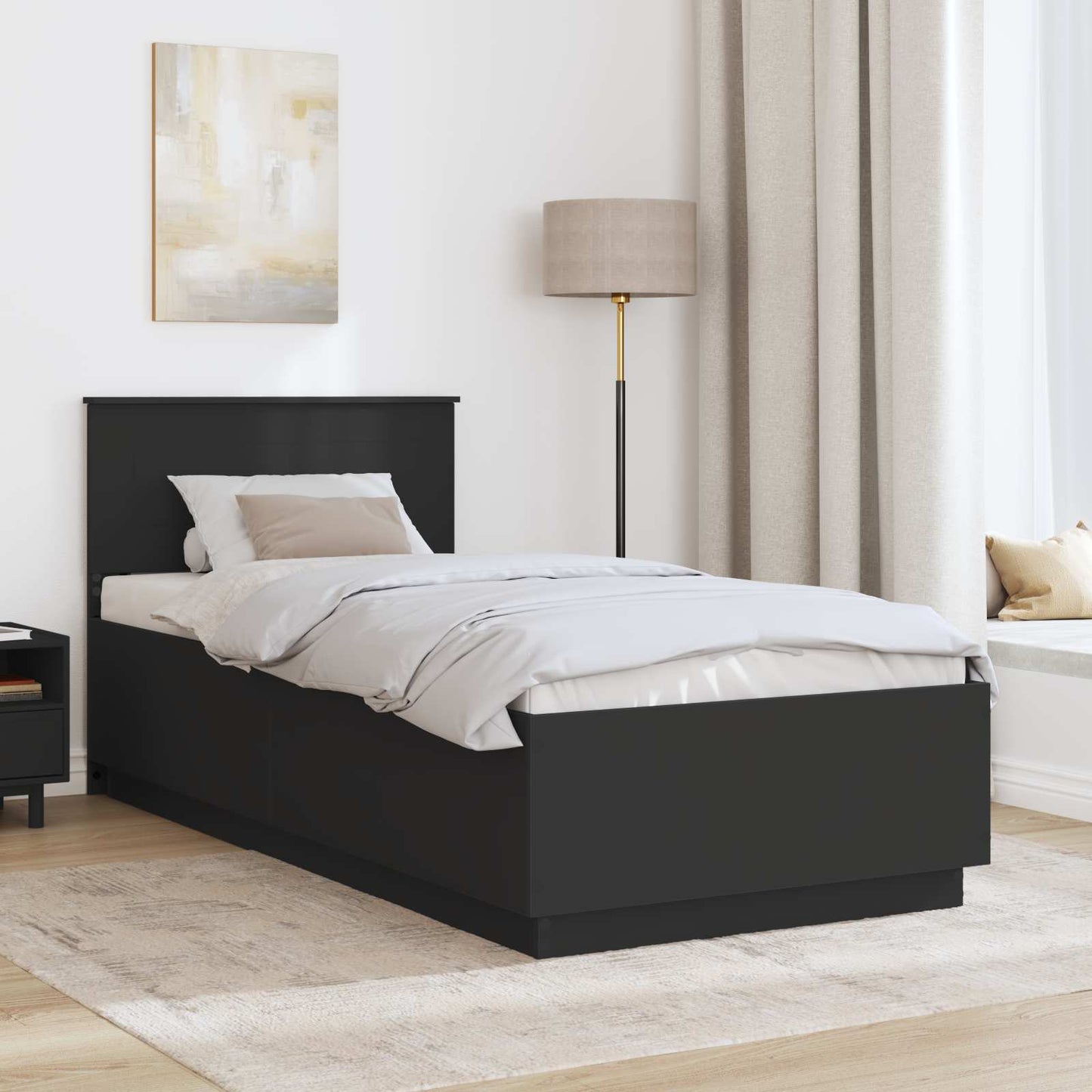 vidaXL Bed Frame with Headboard Black 90 x 190 cm Engineered Wood