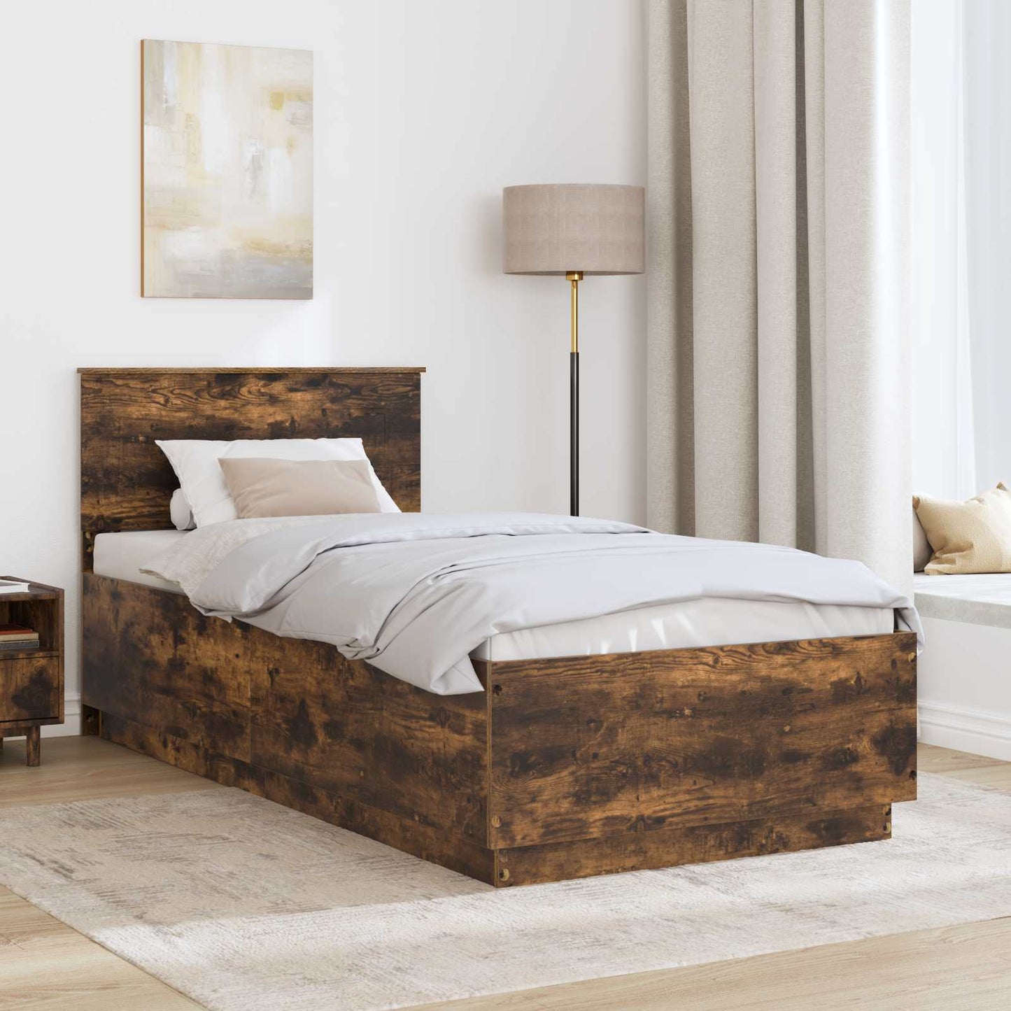 vidaXL Bed Frame Smoked Oak Engineered Wood
