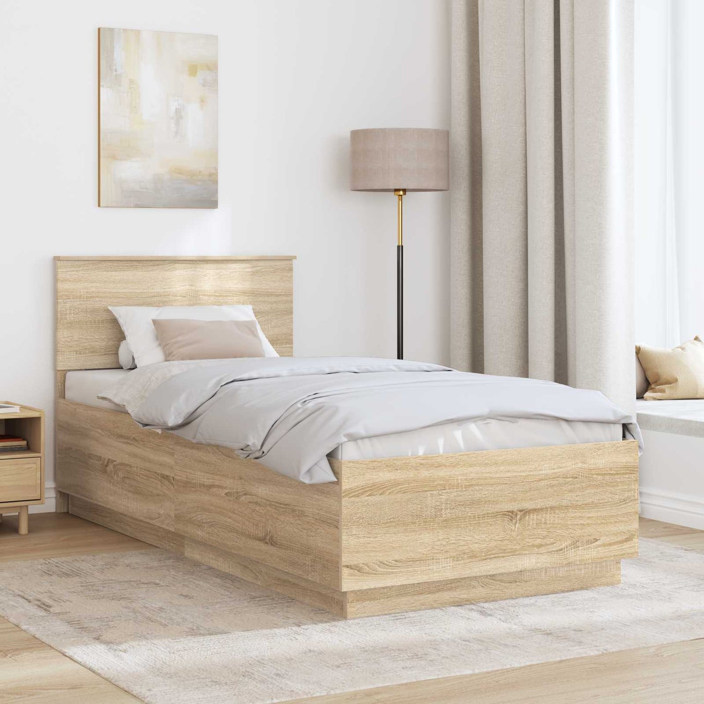 vidaXL Bed Frame with Headboard Sonoma Oak 70 x 190 cm Engineered Wood
