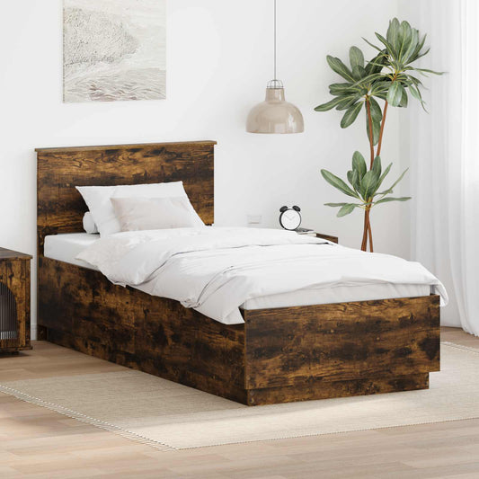 vidaXL Bed Frame with Headboard Smoked Oak 70 x 190 cm Engineered Wood
