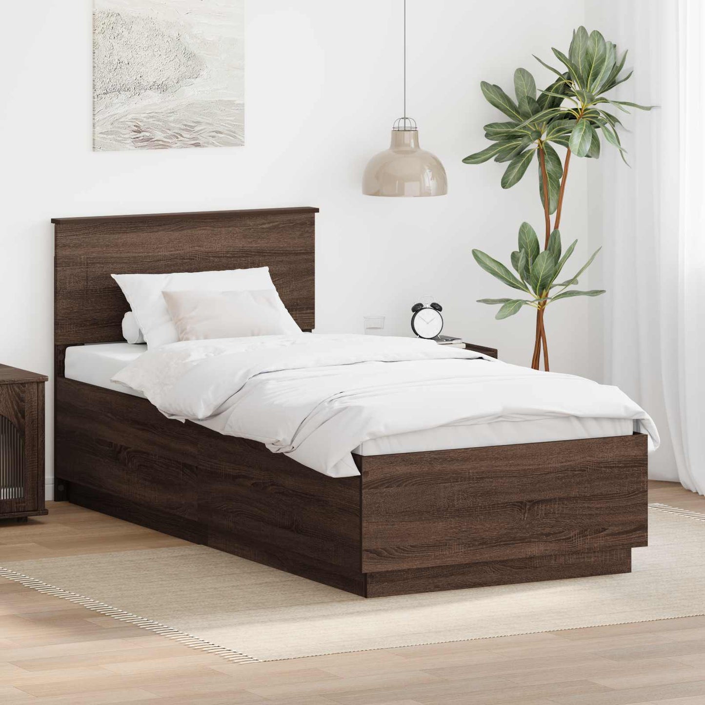 vidaXL Bed Frame with Headboard Brown Oak 70 x 190 cm Engineered Wood