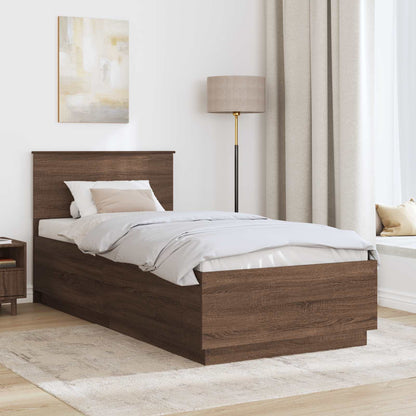 vidaXL Bed Frame with Headboard Brown Oak 70 x 190 cm Engineered Wood