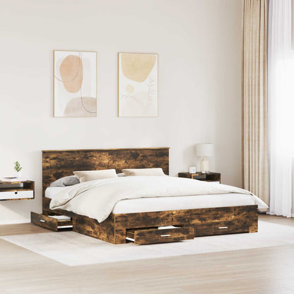 vidaXL Bed Frame with Drawer Smoked Oak 200 x 200 cm Engineered Wood