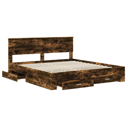 vidaXL Bed Frame with Drawer Smoked Oak 200 x 200 cm Engineered Wood