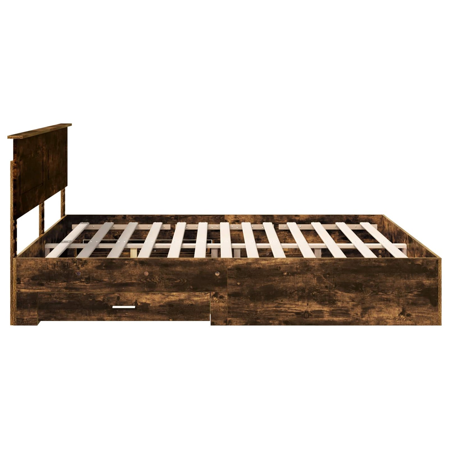 vidaXL Bed Frame with Drawer Smoked Oak 200 x 200 cm Engineered Wood