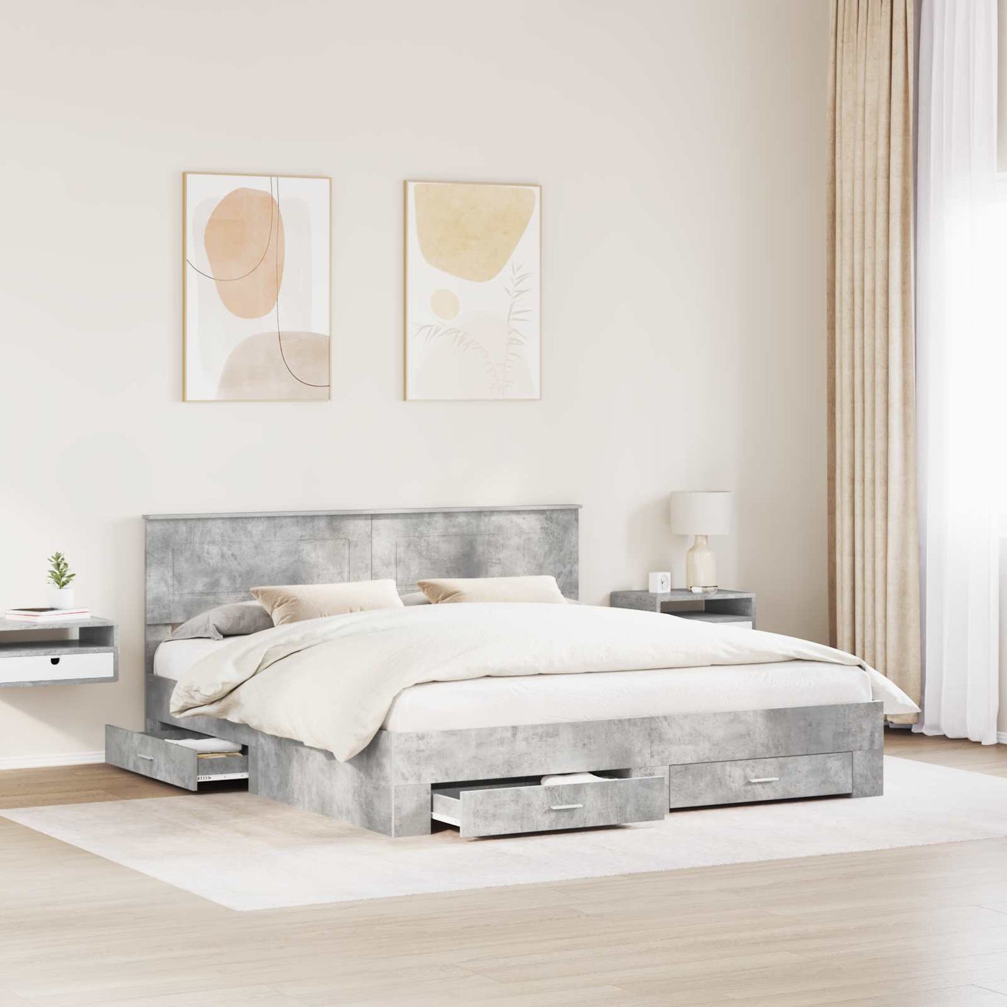 vidaXL Bed Frame Concrete Grey 180 x 200 cm Engineered Wood