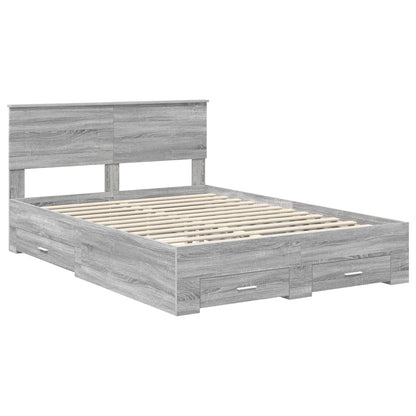 vidaXL Bed Frame with Drawer Grey Sonoma 160 x 200 cm Engineered Wood