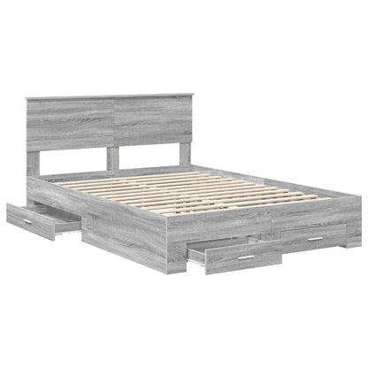 vidaXL Bed Frame with Drawer Grey Sonoma 160 x 200 cm Engineered Wood