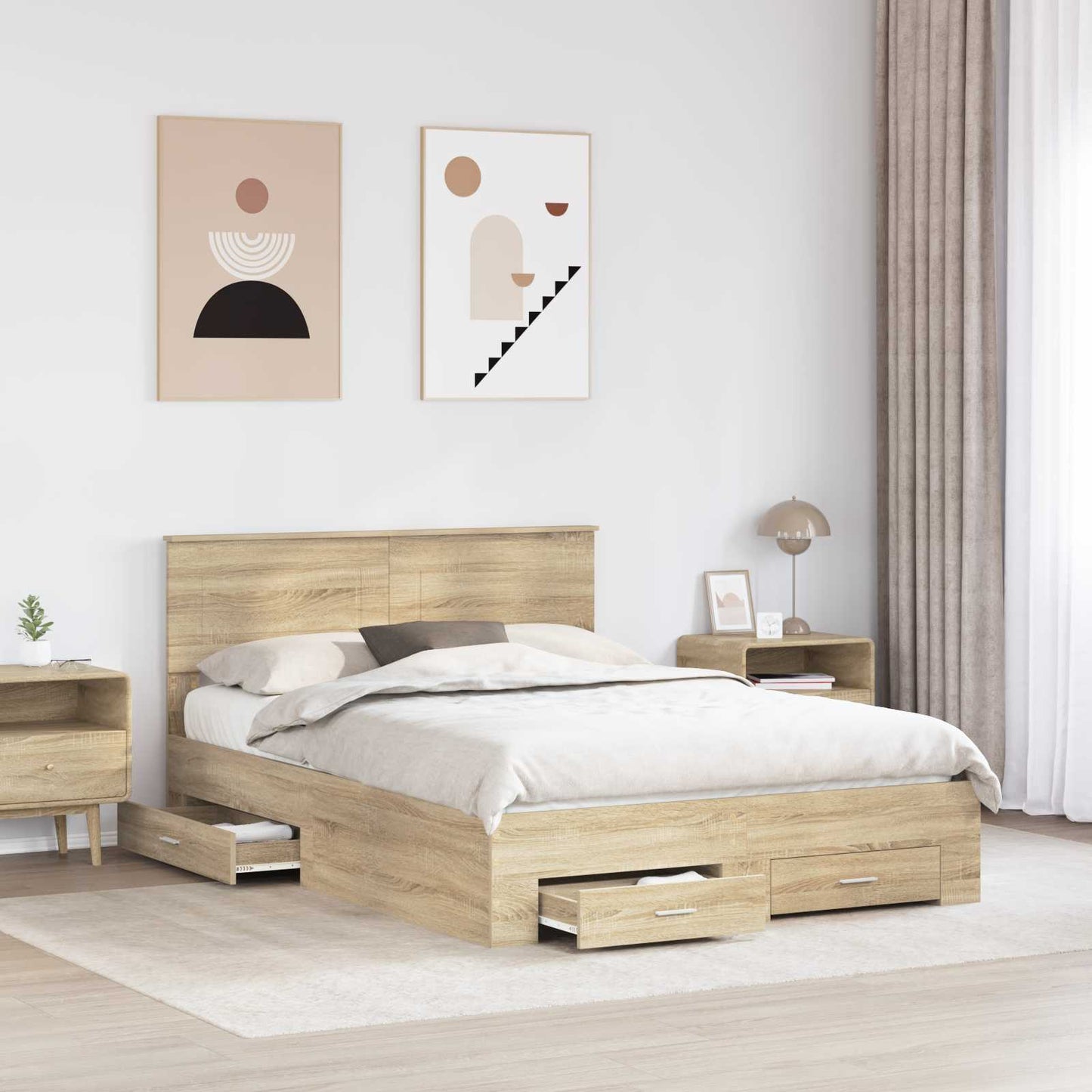 vidaXL Bed Frame with Drawer Sonoma Oak 150 x 200 cm Engineered Wood