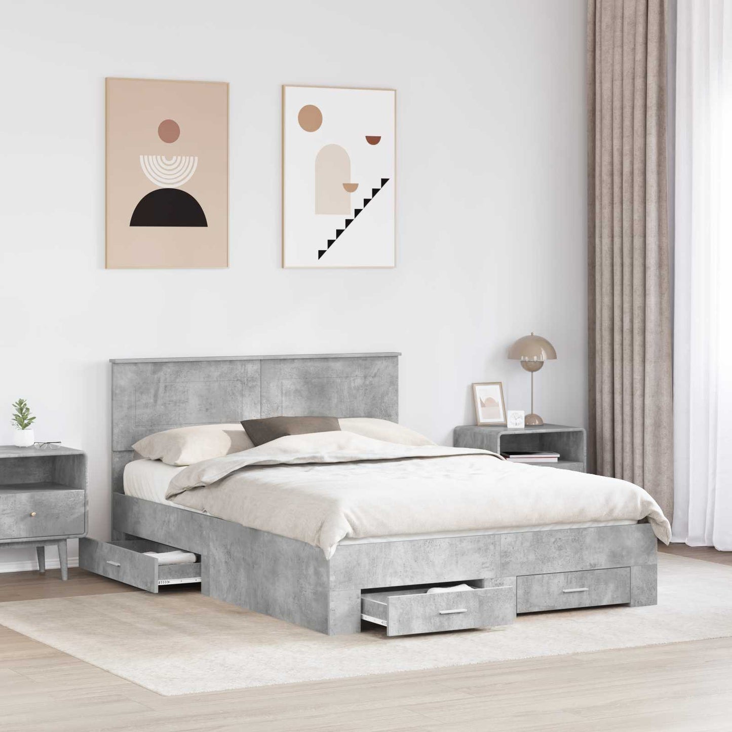 vidaXL Bed Frame Concrete Grey 150 x 200 cm Engineered Wood