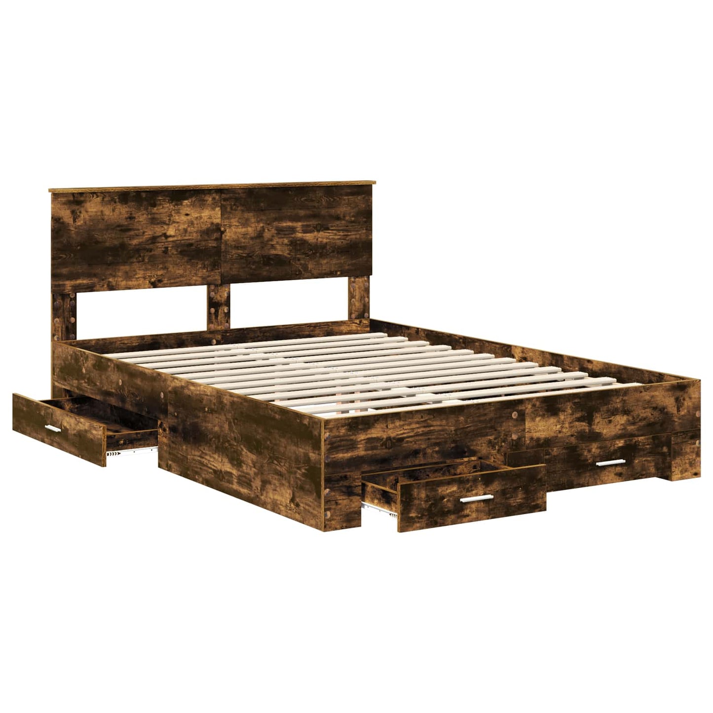 vidaXL Bed Frame with Drawer Smoked Oak 150 x 200 cm Engineered Wood