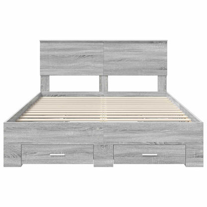 vidaXL Bed Frame with Drawer Grey Sonoma 150 x 200 cm Engineered Wood