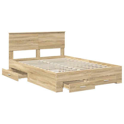 vidaXL Bed Frame with Drawer Sonoma Oak 140 x 190 cm Engineered Wood