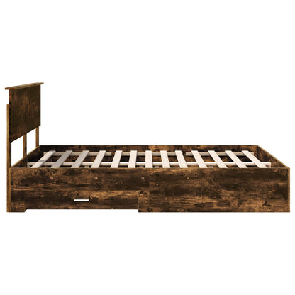 vidaXL Bed Frame with Drawer Smoked Oak 140 x 190 cm Engineered Wood