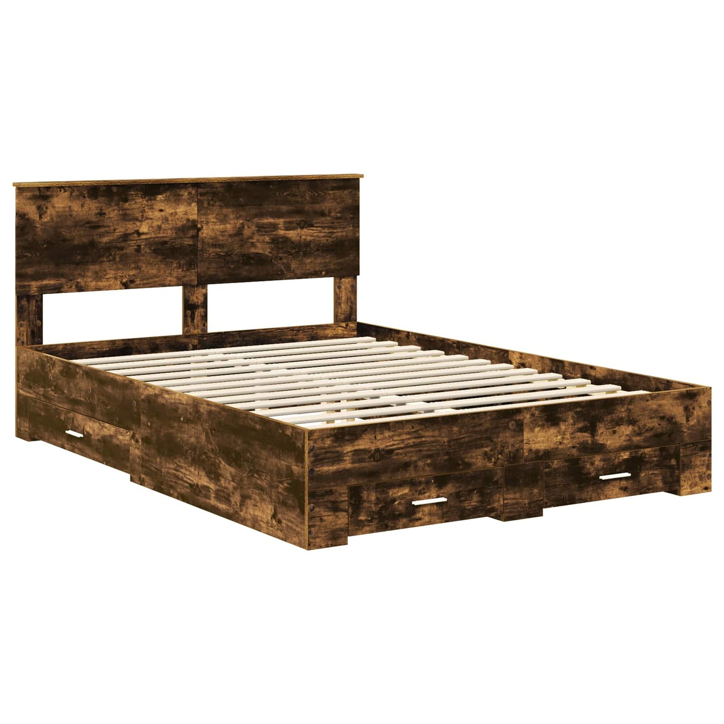 vidaXL Bed Frame with Drawer Smoked Oak 140 x 200 cm Engineered Wood