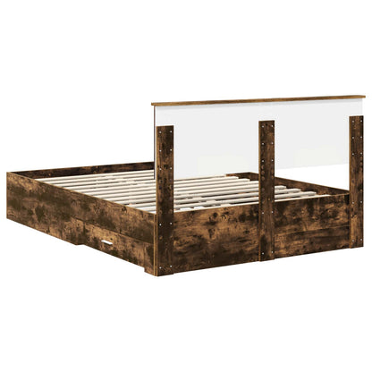 vidaXL Bed Frame with Drawer Smoked Oak 140 x 200 cm Engineered Wood