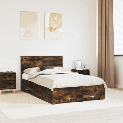 vidaXL Bed Frame with Drawer Smoked Oak 135 x 190 cm Engineered Wood