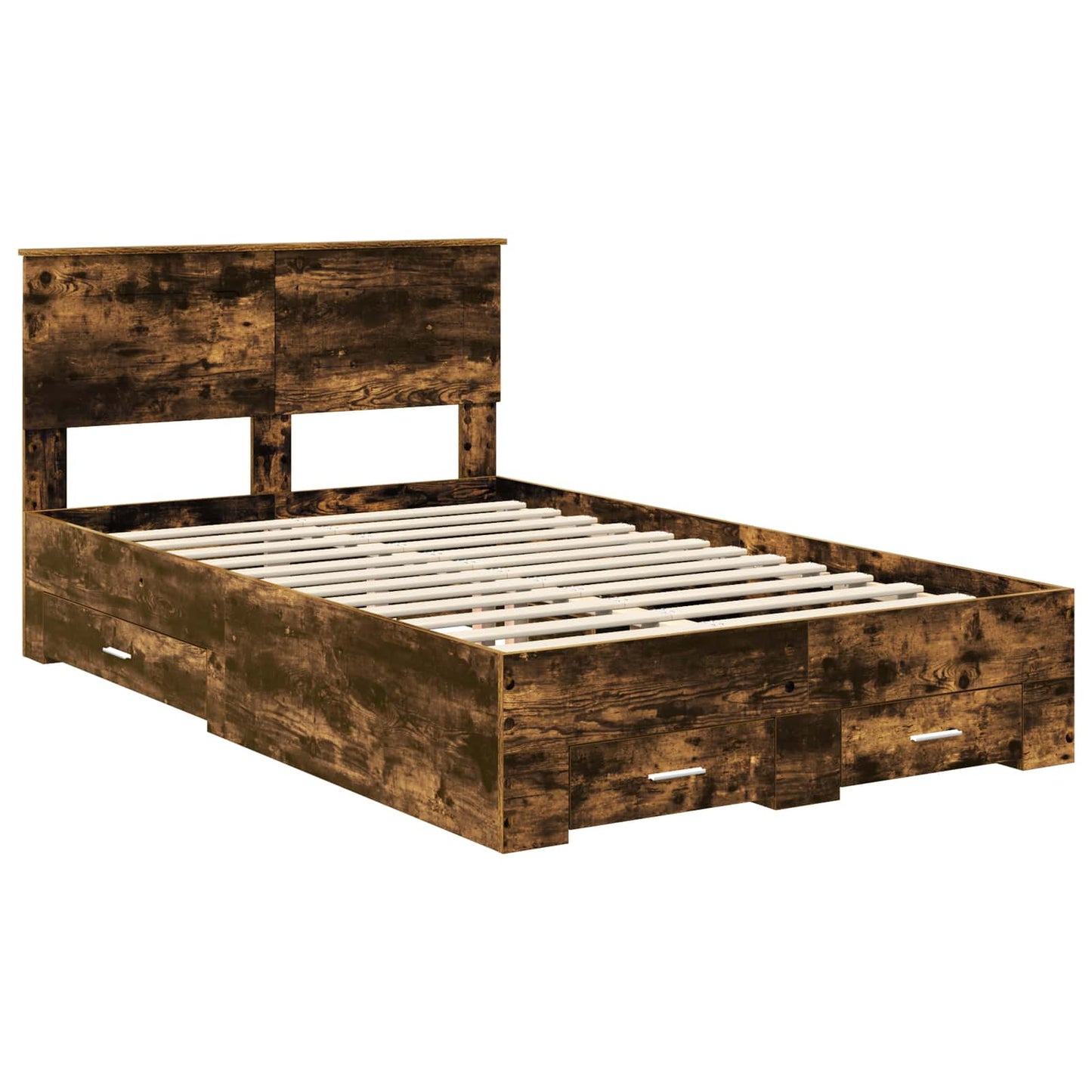 vidaXL Bed Frame with Drawer Smoked Oak 135 x 190 cm Engineered Wood