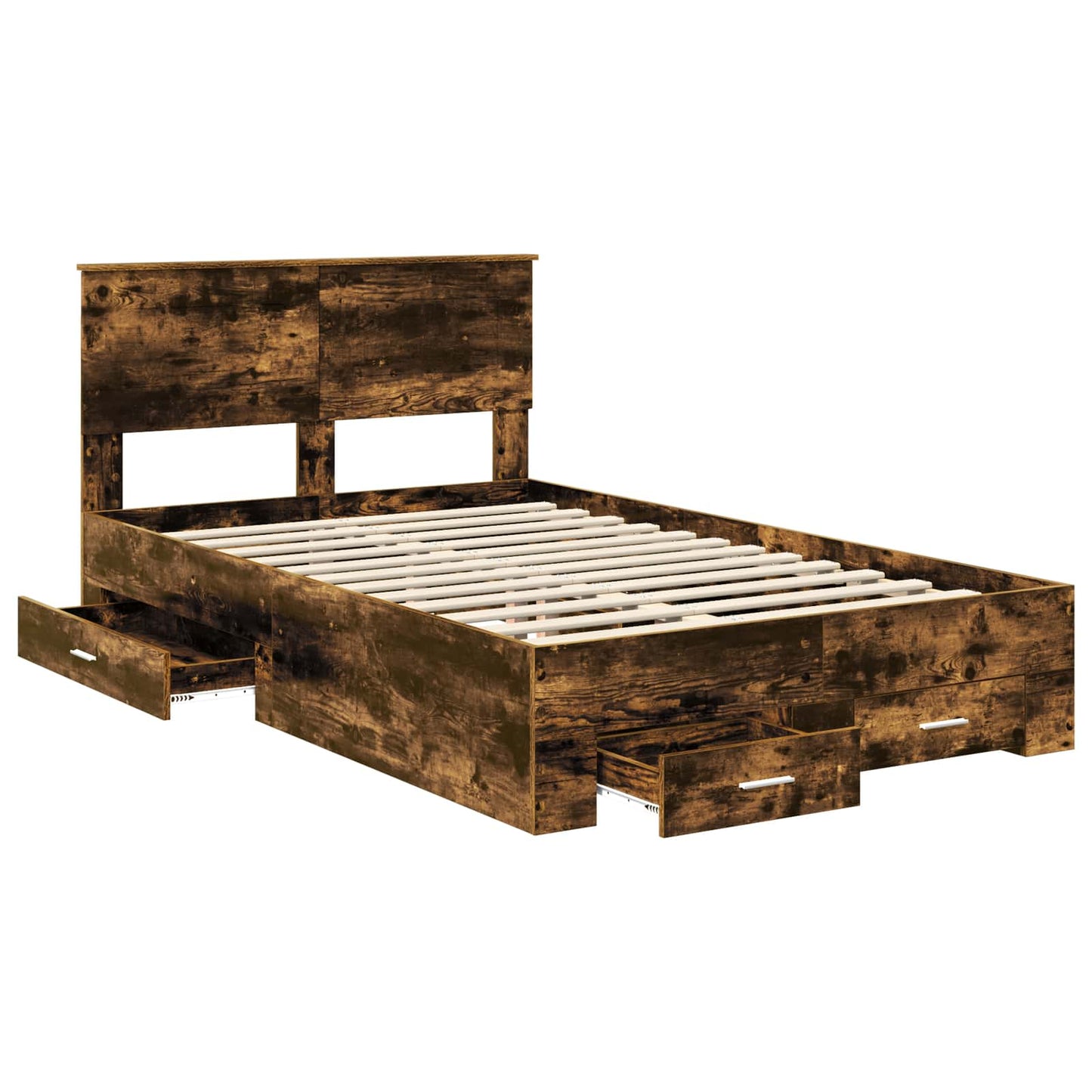 vidaXL Bed Frame with Drawer Smoked Oak 135 x 190 cm Engineered Wood