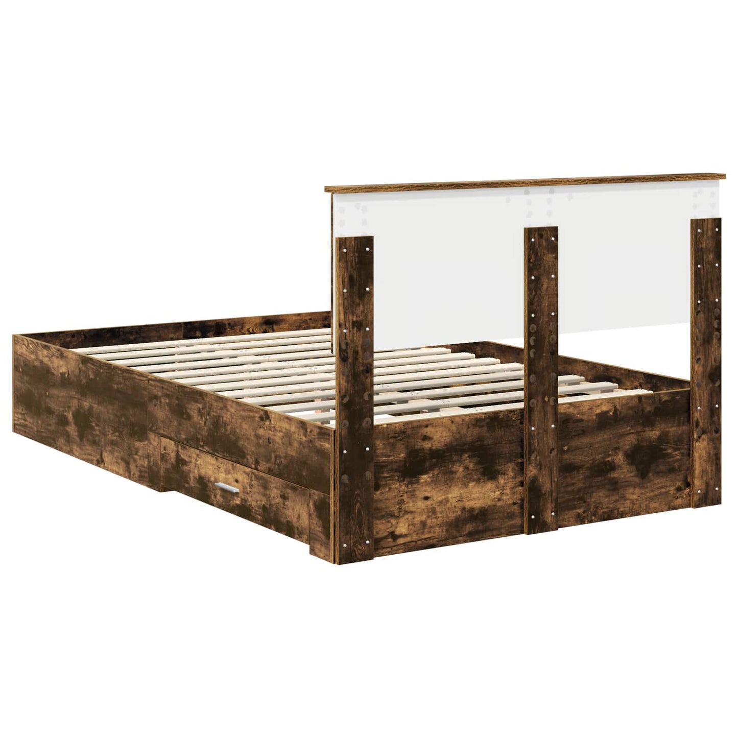vidaXL Bed Frame with Drawer Smoked Oak 135 x 190 cm Engineered Wood