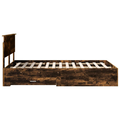 vidaXL Bed Frame with Drawer Smoked Oak 135 x 190 cm Engineered Wood