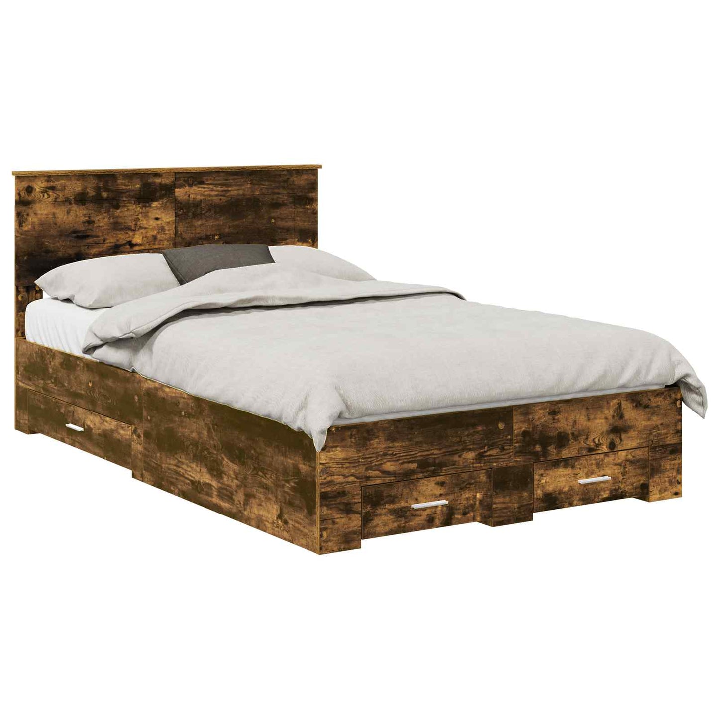 vidaXL Bed Frame with Drawer Smoked Oak 120 x 190 cm Engineered Wood