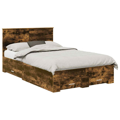 vidaXL Bed Frame with Drawer Smoked Oak 120 x 190 cm Engineered Wood