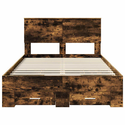 vidaXL Bed Frame with Drawer Smoked Oak 120 x 190 cm Engineered Wood