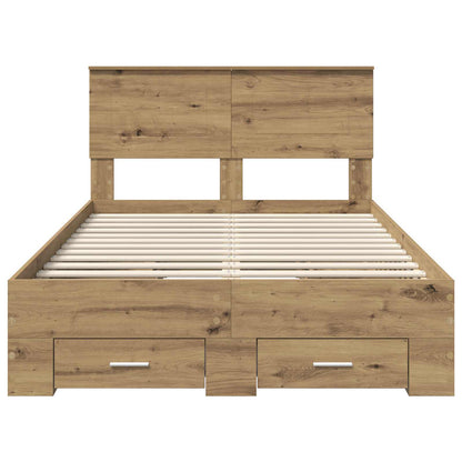 vidaXL Bed Frame with Drawer Artisan Oak 120 x 190 cm Engineered Wood