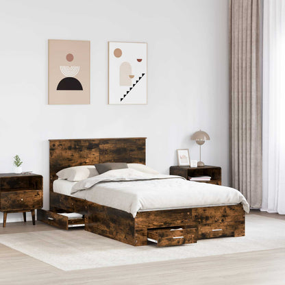 vidaXL Bed Frame with Drawer Smoked Oak 120 x 200 cm Engineered Wood