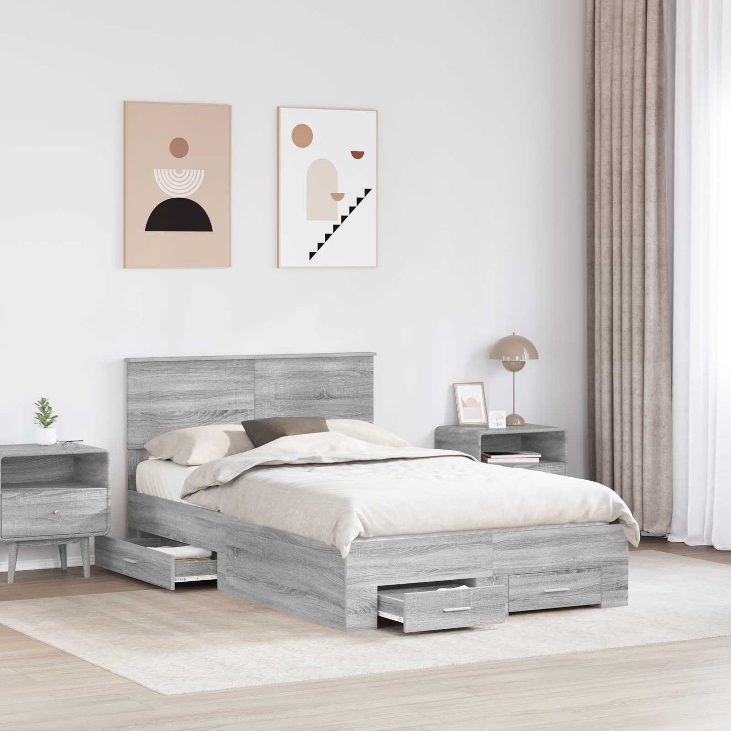 vidaXL Bed Frame with Drawer Grey Sonoma 120 x 200 cm Engineered Wood