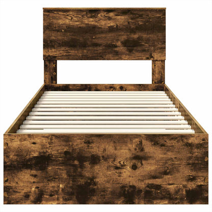 vidaXL Bed Frame with Drawer Smoked Oak 100 x 200 cm Engineered Wood