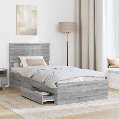 vidaXL Bed Frame with Drawer Grey Sonoma 100 x 200 cm Engineered Wood