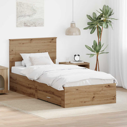vidaXL Bed Frame with Drawer Artisan Oak 100 x 200 cm Engineered Wood