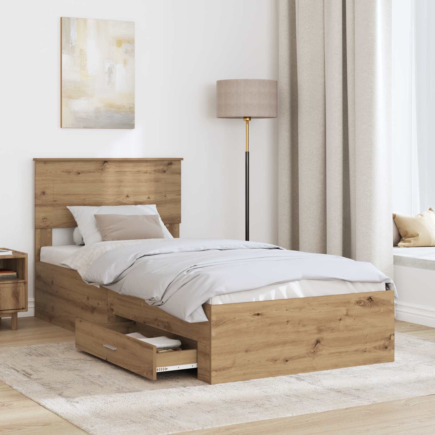 vidaXL Bed Frame with Drawer Artisan Oak 100 x 200 cm Engineered Wood