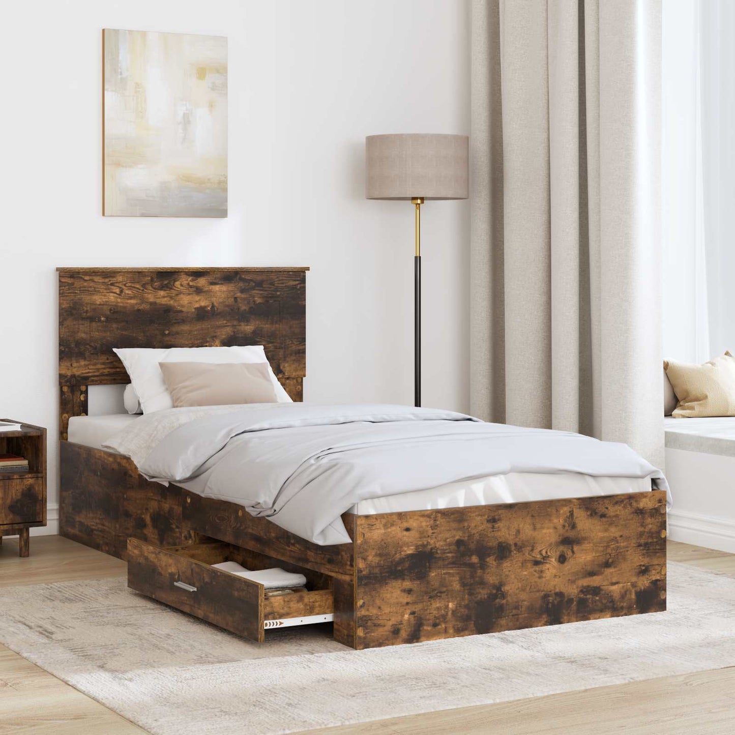 vidaXL Bed Frame with Headboard Smoked Oak 90 x 190 cm Engineered Wood