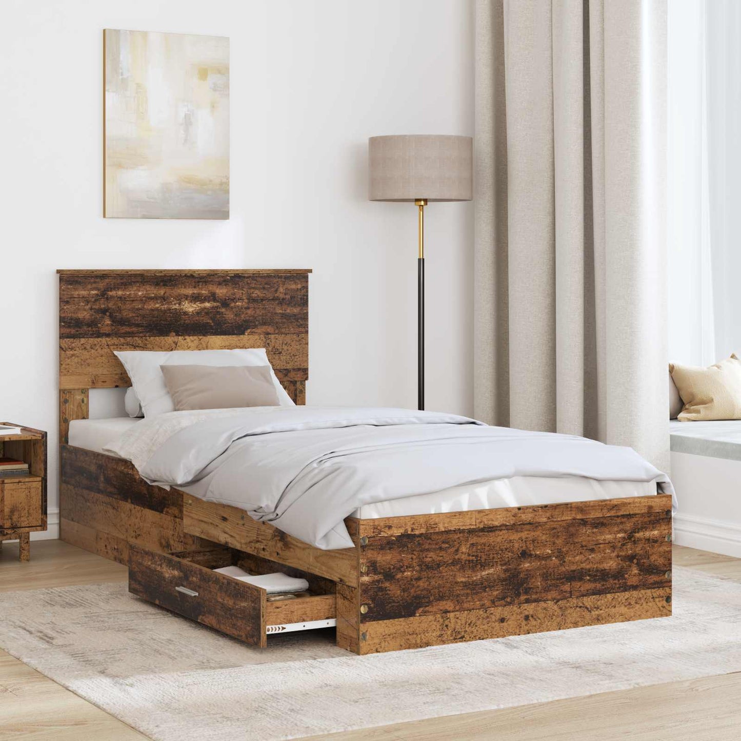 vidaXL Bed Frame with Headboard Old Wood 90 x 200 cm Engineered Wood