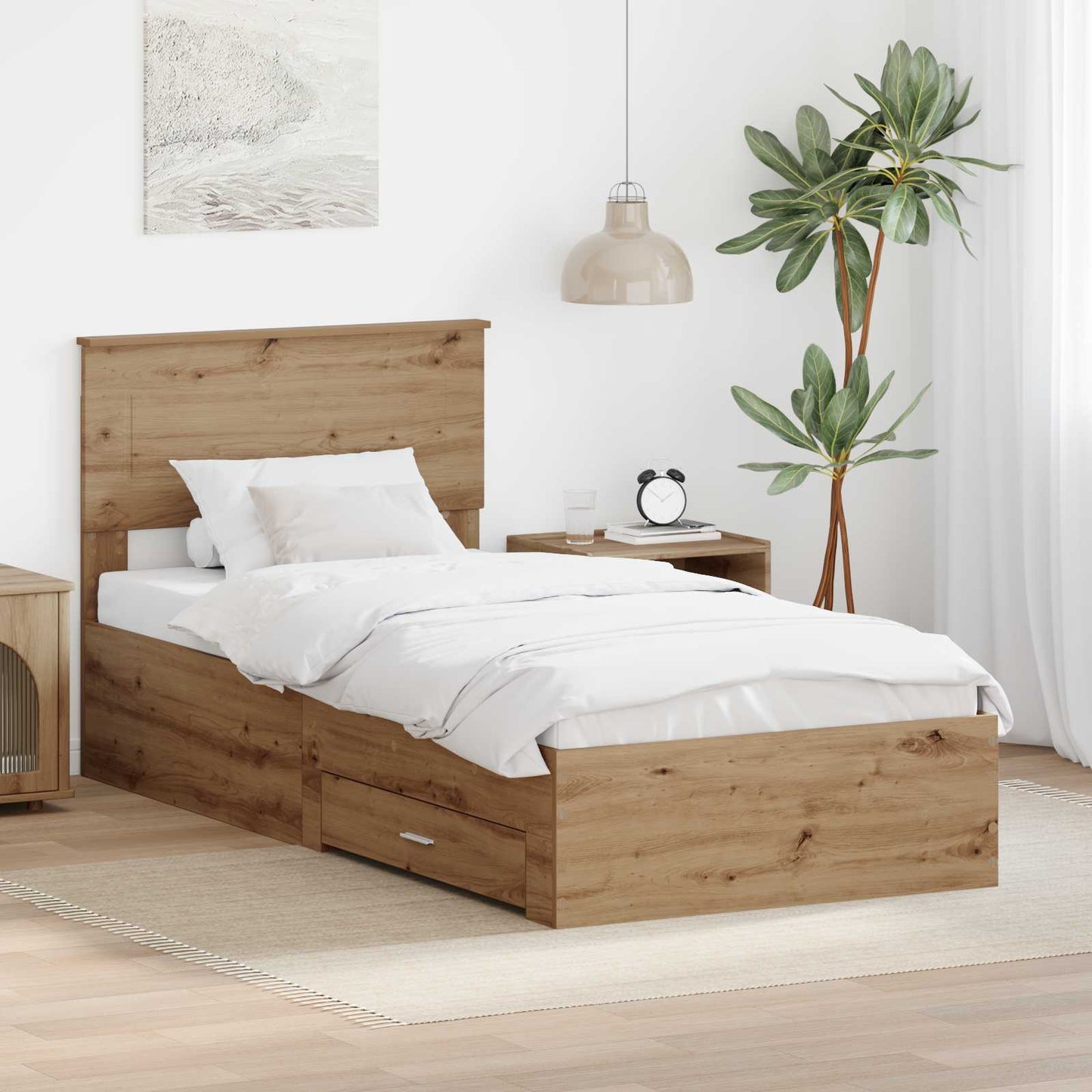 vidaXL Bed Frame with Drawer Artisan Oak 90 x 200 cm Engineered Wood