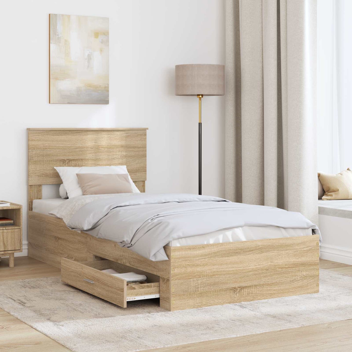 vidaXL Bed Frame Sonoma Oak and Silver 75 x 190 cm Engineered Wood