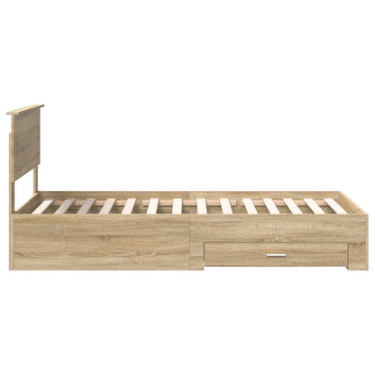 vidaXL Bed Frame Sonoma Oak and Silver 75 x 190 cm Engineered Wood