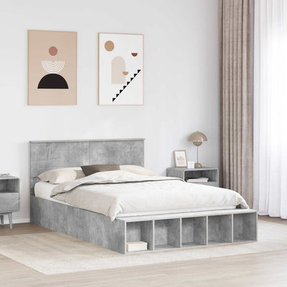 vidaXL Bed Frame with Shelf Concrete Grey 150 x 200 cm Engineered Wood