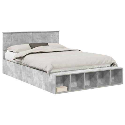 vidaXL Bed Frame with Shelf Concrete Grey 150 x 200 cm Engineered Wood
