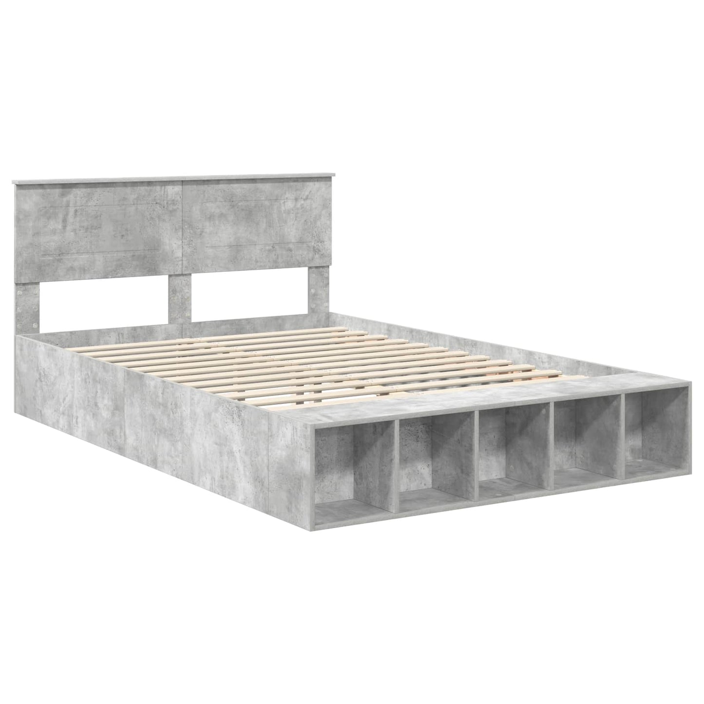 vidaXL Bed Frame with Shelf Concrete Grey 150 x 200 cm Engineered Wood