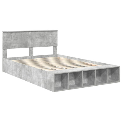 vidaXL Bed Frame with Shelf Concrete Grey 150 x 200 cm Engineered Wood