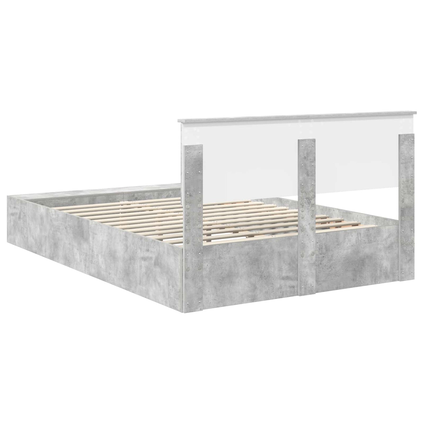 vidaXL Bed Frame with Shelf Concrete Grey 150 x 200 cm Engineered Wood