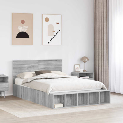 vidaXL Bed Frame with Shelf Grey Sonoma 150 x 200 cm Engineered Wood