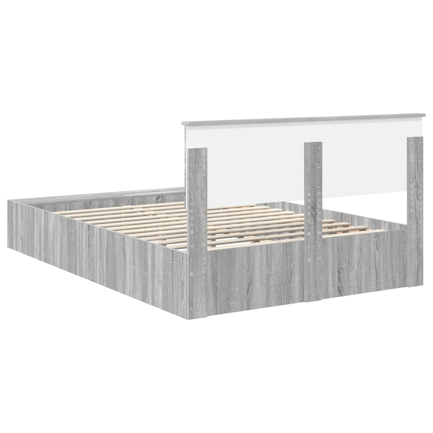 vidaXL Bed Frame with Shelf Grey Sonoma 150 x 200 cm Engineered Wood