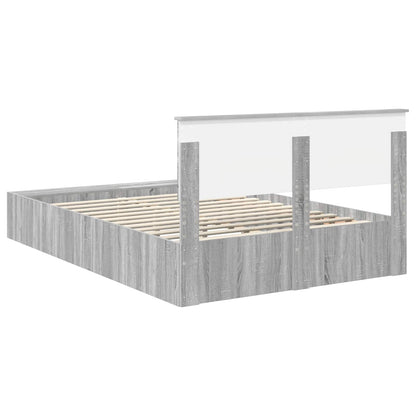 vidaXL Bed Frame with Shelf Grey Sonoma 150 x 200 cm Engineered Wood