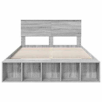 vidaXL Bed Frame with Shelf Grey Sonoma 150 x 200 cm Engineered Wood