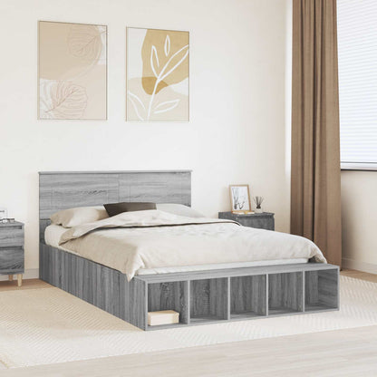 vidaXL Bed Frame with Shelf Grey Sonoma 140 x 190 cm Engineered Wood
